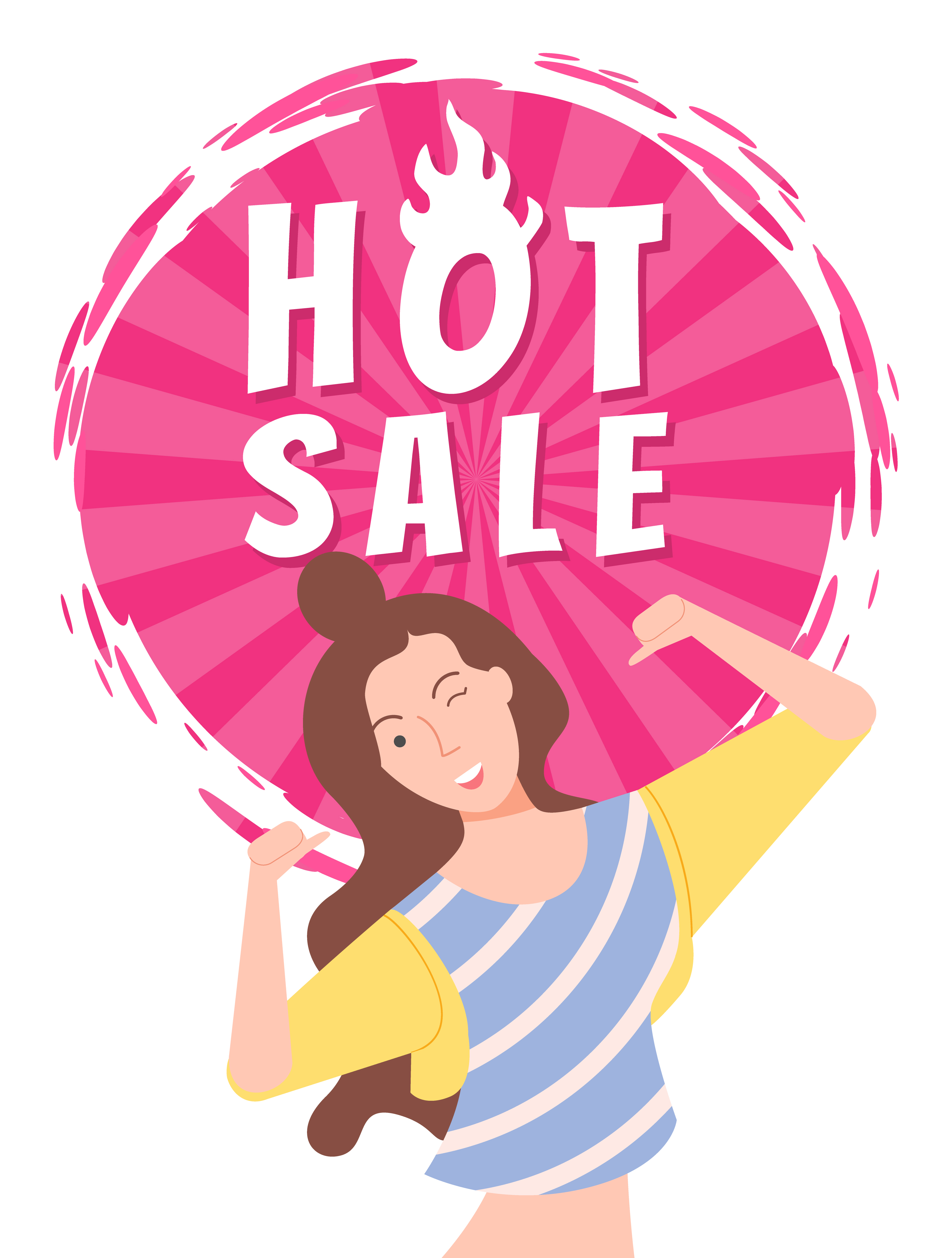 Cheerful woman hot sale vector, isolated woman with happy face expression. Proposition from store, shop discount and clearance flat style character. Hot Sale Female Winking and Pointing on Herself