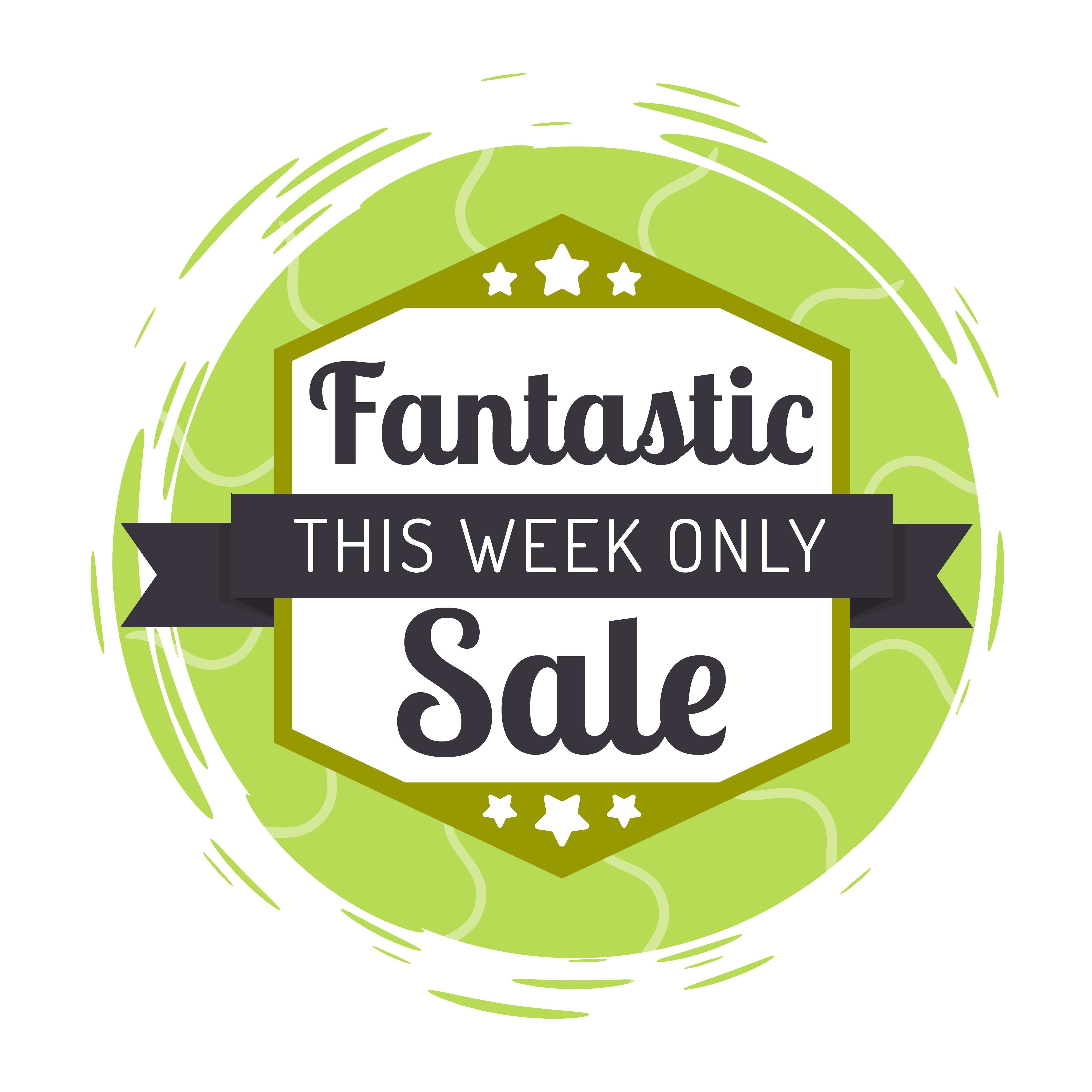 Fantastic sale this week only limited promo with star symbol. Round emblem in green color with ribbon isolated on white. Seasonal shopping element promotion icon. Business advertising round tag vector. Sale This Week Only Logotype with Ribbon Vector