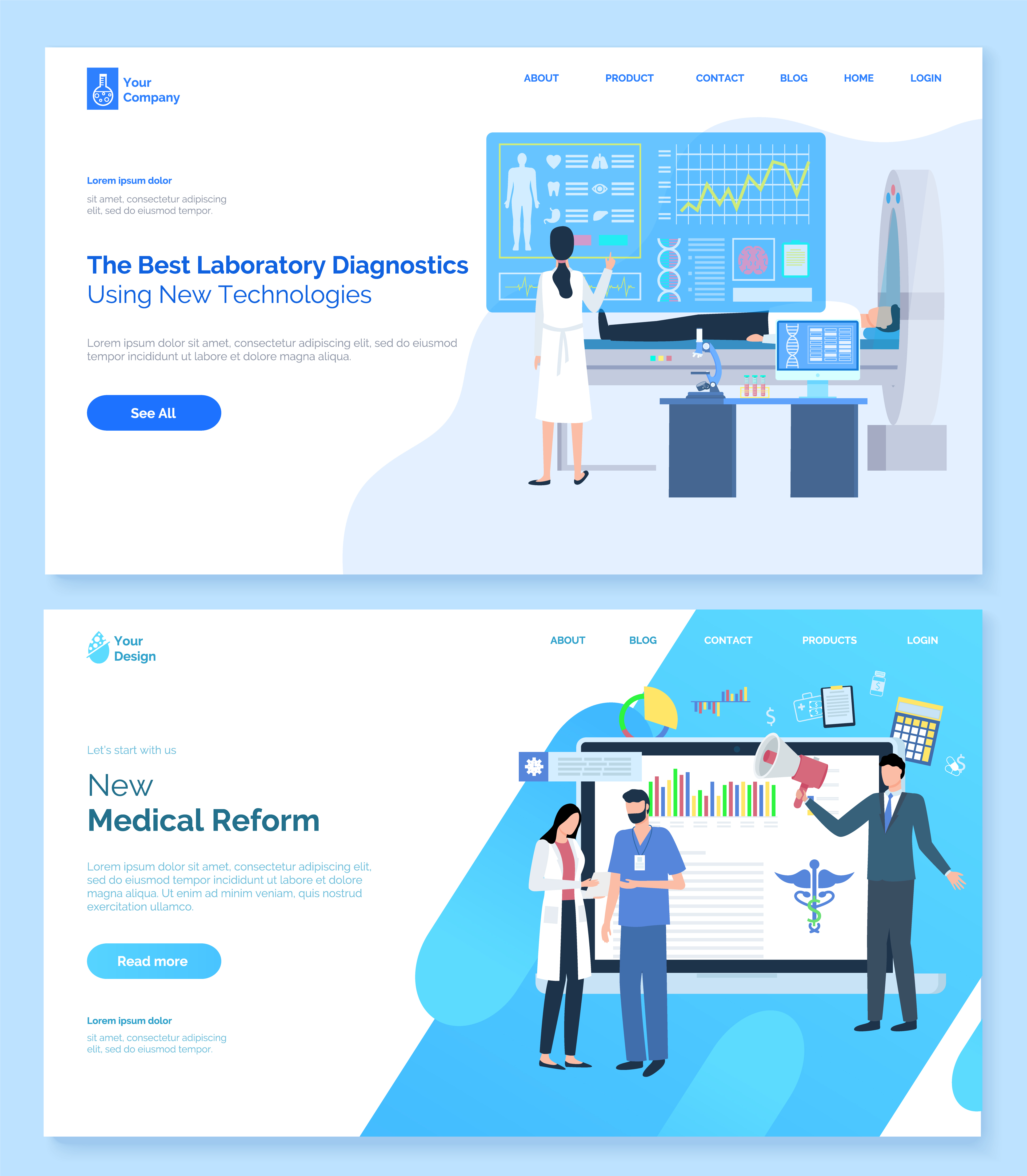Best laboratory diagnosis vector, medical care for patients, analysis results people working with patients and healthcare. Doctors with scanners. Website or webpage template, landing page flat style. Best Laboratory Diagnosis and Analysis Results