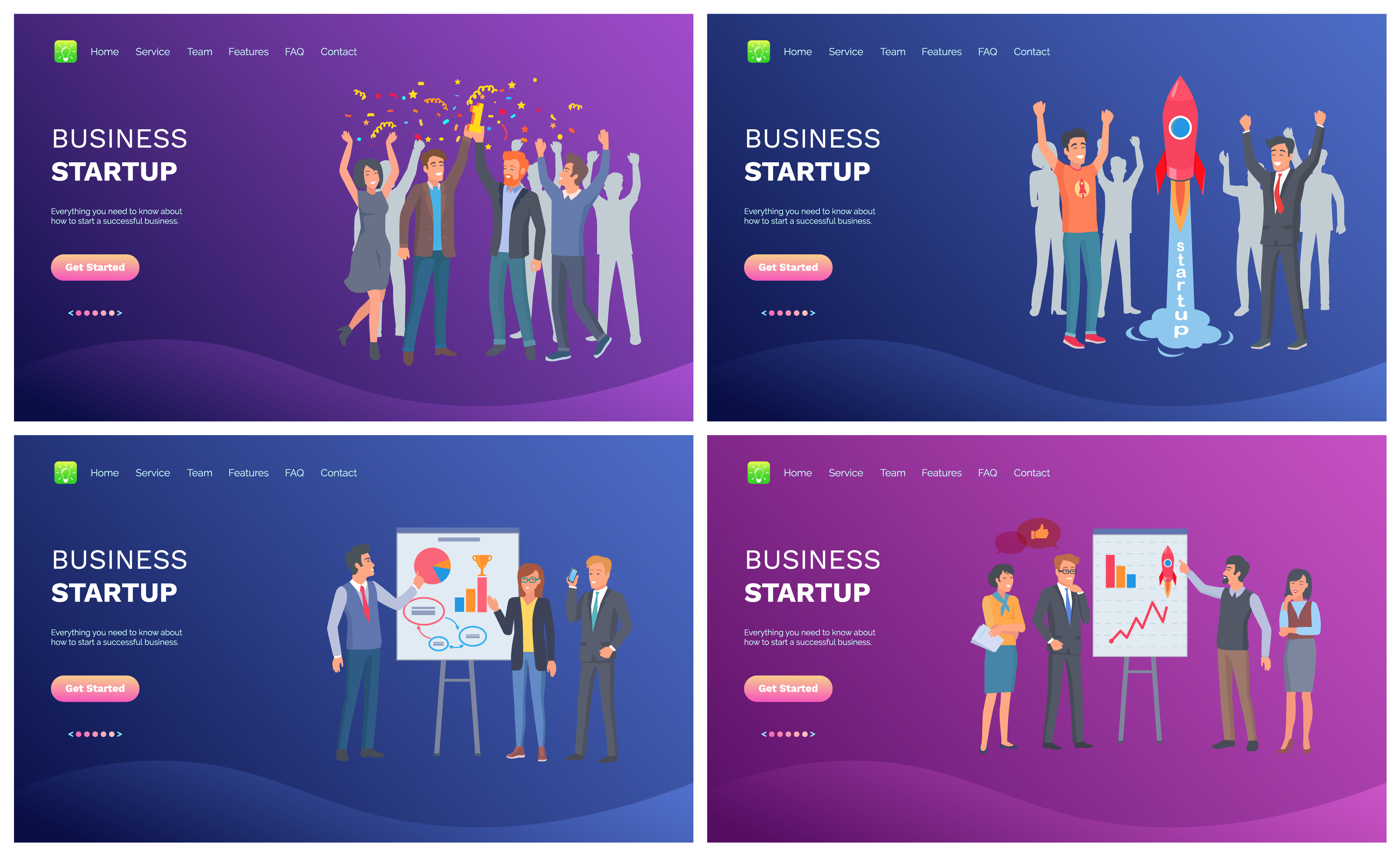 Business startup vector, presentation with ideas of businessman, diagrams and charts with schemes, man and woman successful team working. Website or webpage template, landing page flat style. Business Startup Successful Team and Presentation