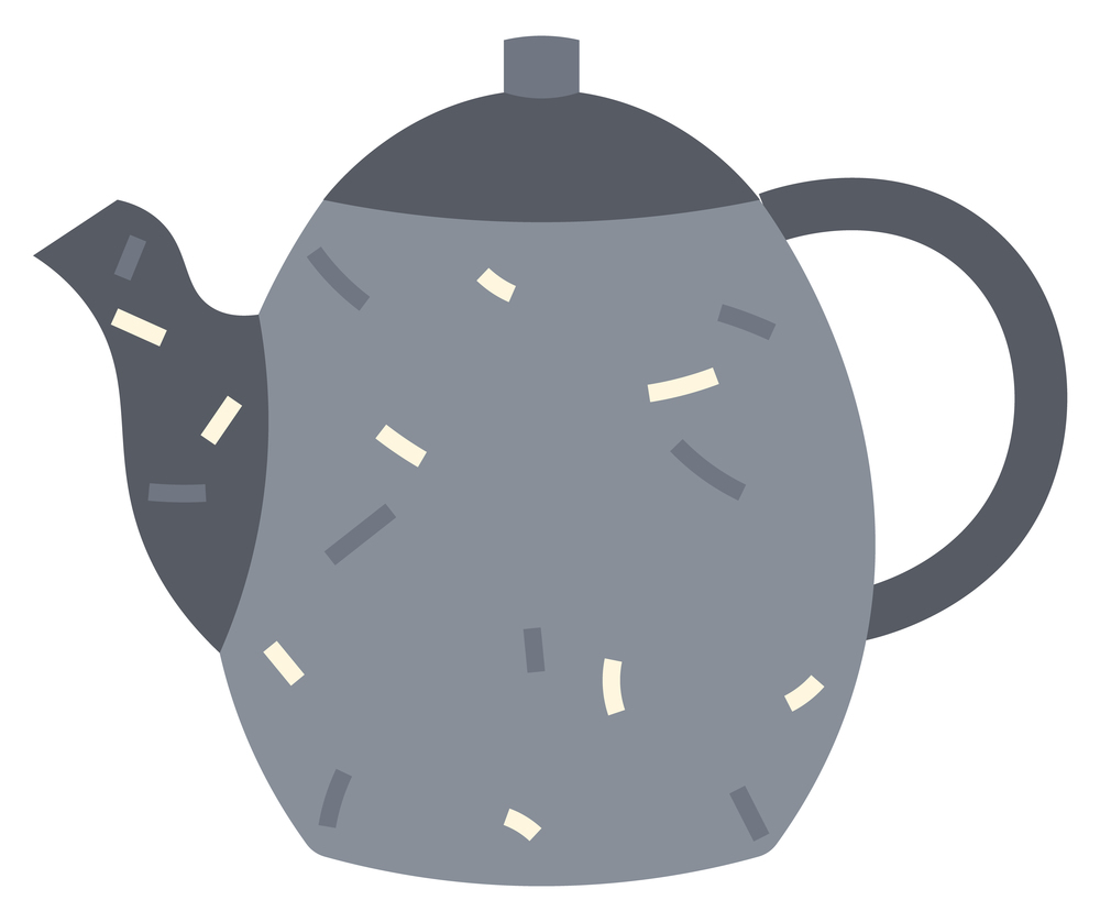 Teapot or kettle isolated on white background. Utensil for kitchen, for drinking tea. Dotted blue teakettle with cap. Vector illustration in flat style. Teapot or Kettle, Kitchen Stuff for Drinking Tea