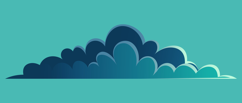 Night cloud vector panorama symbol, dark blue cloud for night view or sky, landscape interface, nature, evening environment symbol, cloudscape, isolated at black background cartoon flat icon. Cloud for night view or sky, landscape interface, evening environment symbol, flat cartoon icon
