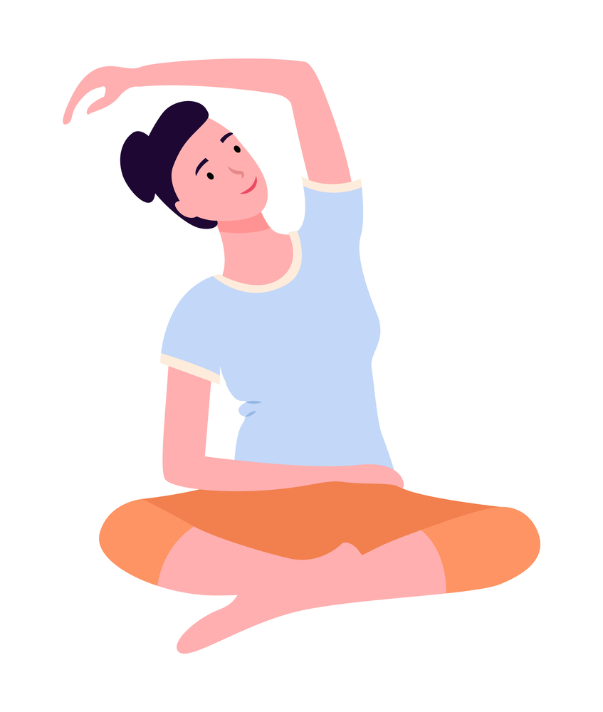 Young woman keep calm, making yoga, stretching exercises isolated at white background. Young female doing sports. Healthy lifestyle, sport, flexible body, portrait of sportive girl bend over in side. Young woman keep calm, making yoga, stretching exercises, bend over in side isolated at white