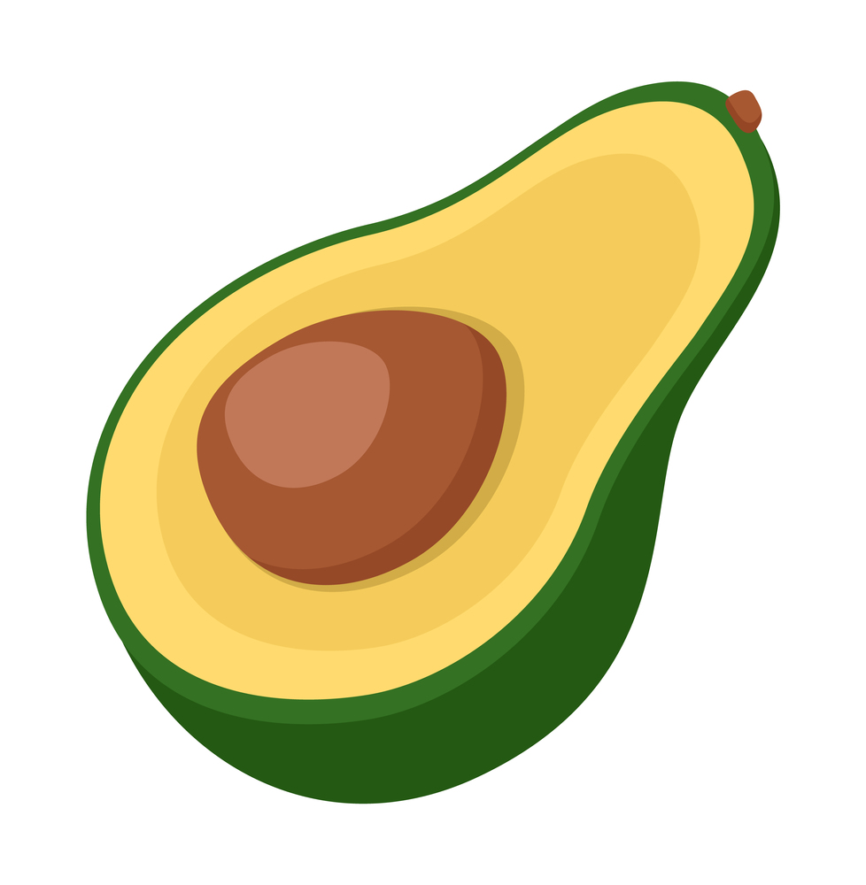 Avocado icon. Flat illustration of half avocado vector icon isolated on white background. Green fruit with a large bone inside. Evergreen fruit used in healthy food and cosmetology, proper nutrition. Avocado icon. Flat illustration of half avocado vector icon isolated on white background