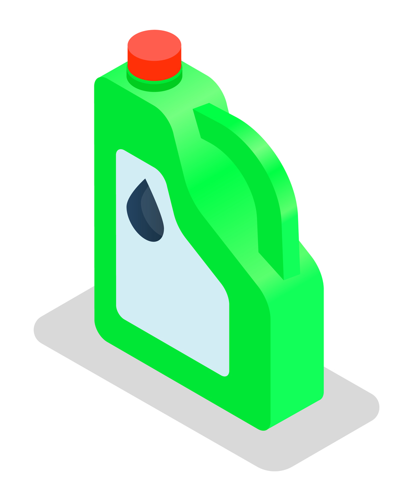 Fuel container jerrycan. Gasoline canister vector illustration isolated on white background. Plastic green canister for motor oil. Petrol canister icon cartoon. Container for chemistry package. Fuel container jerrycan. Gasoline canister vector illustration isolated on white background