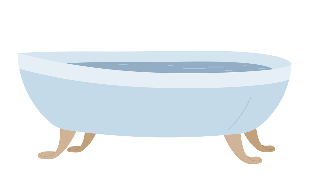 Bath tub simple icon full of water, place equipment for washing body, relax after hard day, furniture, design element, decor for bathroom, deep inside warm water, isolated web icon in flat style. Bath tub simple icon full of water, place equipment for washing body, relax after hard day
