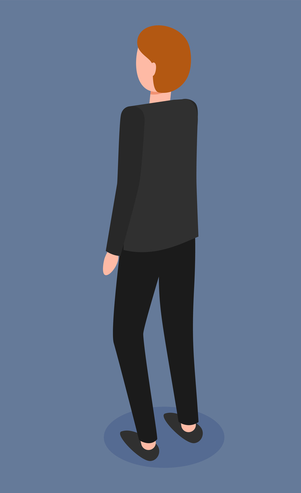 Businessman or office worker isolated, guy wearing office suit standing back, listening someone, portrait of worker, unknown person, simple icon or avatar of cartoon vector character in flat style. Businessman or office worker isolated, guy wearing office suit standing back, listening someone