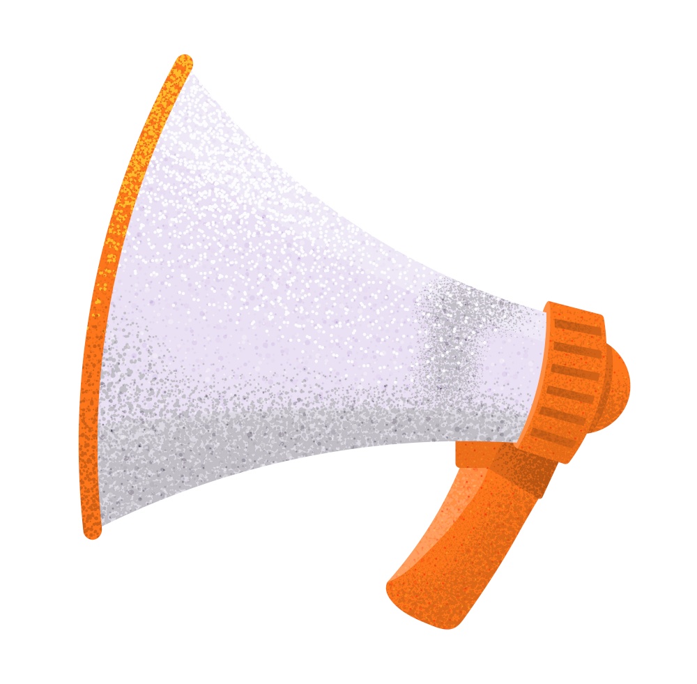 Megaphone flat vector illustration, loudspeaker sound amplification device on white background. Mouthpiece symbol or icon with orange handle . News, notice, notify, advertising, promotion concept. Megaphone flat vector illustration, loudspeaker sound amplification device on white background