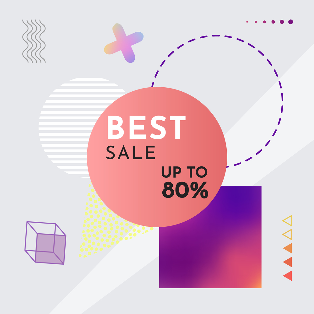 Best sale special offer with inscription up to 80 in circle color frame. Super sale best price advertising poster, promotional offer. Sale colored banner. Discount poster template in modern style. Best sale special offer with inscription up to 80 in circle color frame. Super sale best price