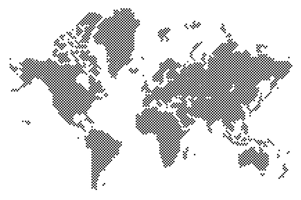 Detailed vector World map of black colors on light background. Town marks and national borders are in separate layers. The unfolded planet isolated on white. Dotted gray pixel map of the Earth. Dotted black World map isolated on white background. The planet unfolded vector illustration