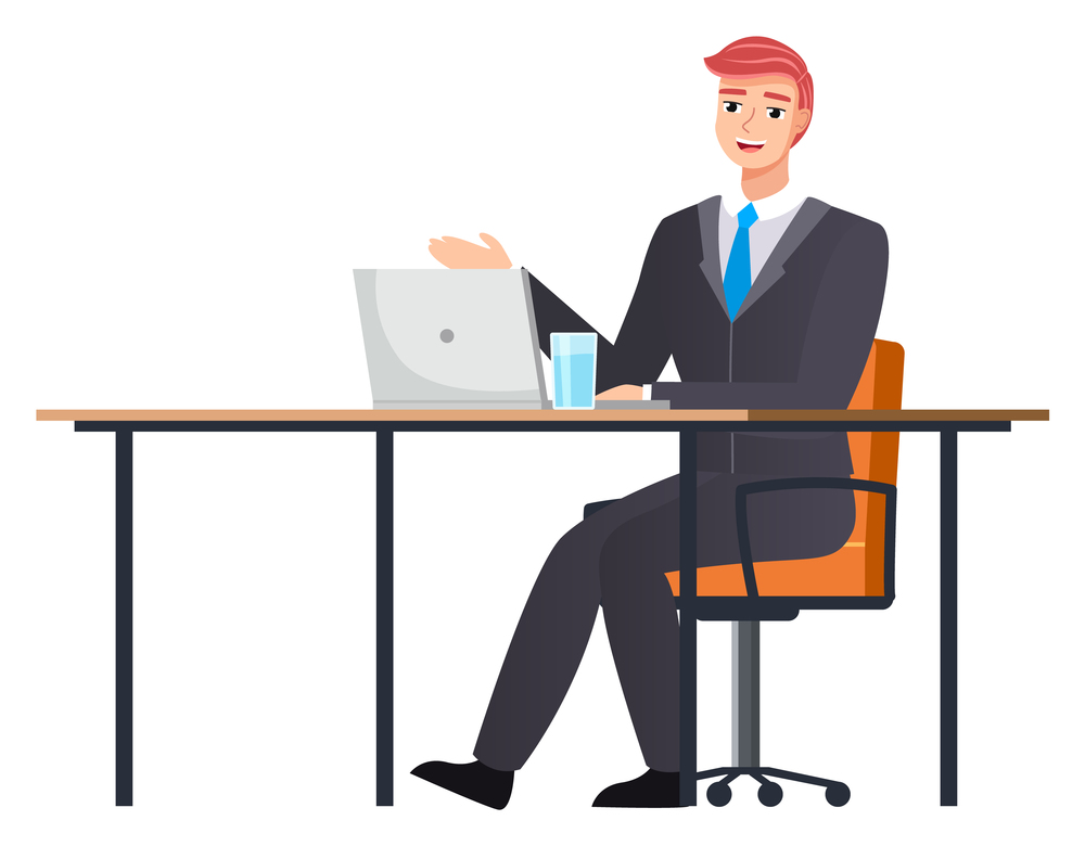 Office staff, manager work and communication. Office worker at the table. Business employees on their workspace. Co-worker. Businessman or a clerk working at his office workplace flat style. Business employees on their workspace. Co-worker. Businessman or a clerk