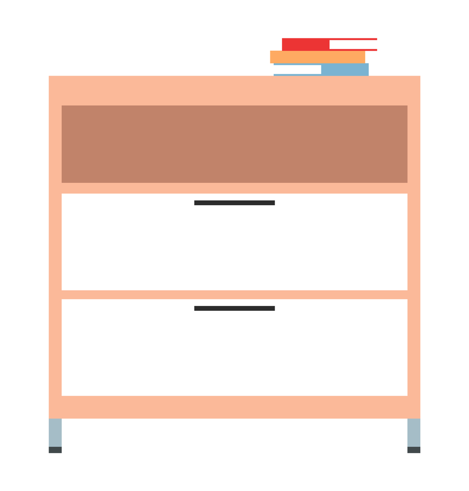 Chest of drawers with books isolated on white background. Furniture for a medical office. Equipment for design laboratory, clinic, hospital, pharmacy. Shelves for storing documents and medical tools. Chest of drawers with books isolated on white background. Furniture for a medical office