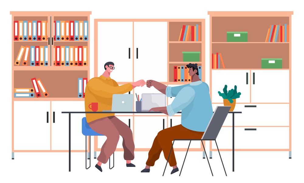 Business people shaking hands, reached agreement. Partnership and cooperation in business, happy businessmen made a good transaction. Partners on deal meeting at a table do handshake in flat design. Business people shaking hands, reached agreement. Partners on deal meeting at a table do handshake