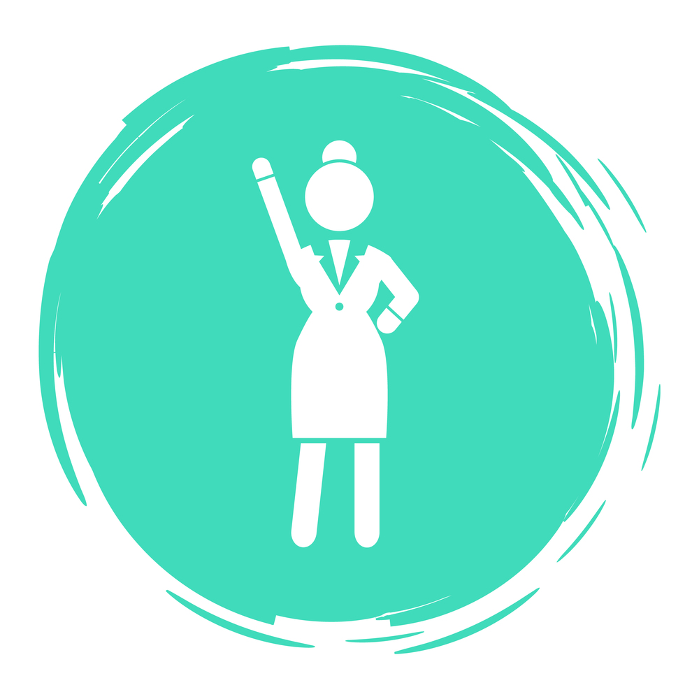 Flat vector silhouette of businesswoman with hand up. Confident woman. Vector sketchy simplified figure of woman. Business website infographics. Female in strict white suit. Rounded edges shape. Vector silhouette of businesswoman with raised hand. Business Infographic. Female figure shape