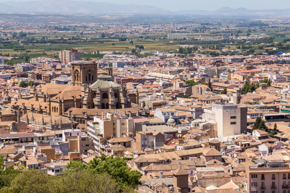 City view taken from the top of Arms Tower in Alhambra palace. World Heritage Site by UNESCO. Andalucia, Spain.