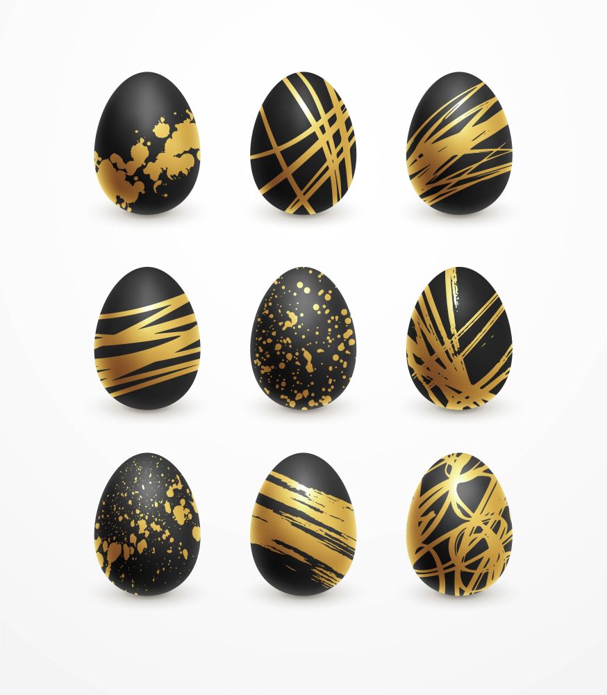 Happy Easter realistic black and golden shine decorated eggs set. Vector illustration EPS10. Happy Easter realistic black and golden shine decorated eggs set. Vector illustration