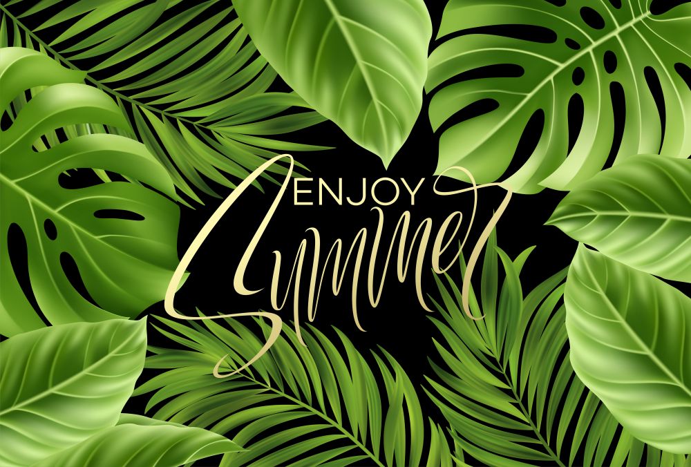 Summer poster with tropical palm leaf and handwriting lettering. Vector illustration EPS10. Summer poster with tropical palm leaf and handwriting lettering. Vector illustration