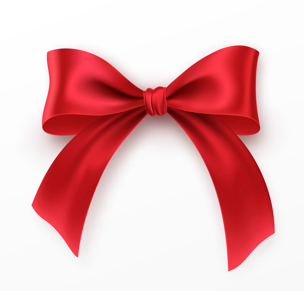 Red Bow and Ribbon on white background. Realistic red bow for decoration design Holiday frame, border. Vector illustration EPS10. Red Bow and Ribbon on white background. Realistic red bow for decoration design Holiday frame, border. Vector illustration