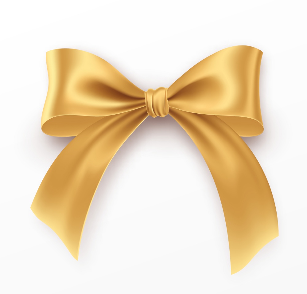 Golden Bow and Ribbon on white background. Realistic gold bow for decoration design Holiday frame, border. Vector illustration EPS10. Golden Bow and Ribbon on white background. Realistic gold bow for decoration design Holiday frame, border. Vector illustration