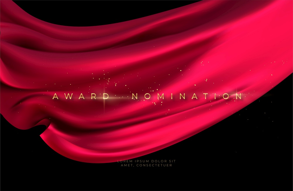 Award nomination ceremony with luxurious red flying silk wavy background with gold glitter and sparkle. Vector illustration EPS10. Award nomination ceremony with luxurious red flying silk wavy background with gold glitter and sparkle. Vector illustration