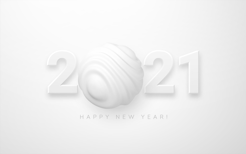 2021 Happy New Year. Number 2021 3d realistic lettering with abstract wavy flow sphere shape modern trend background. Vector illustration EPS10. 2021 Happy New Year. Number 2021 3d realistic lettering with abstract wavy flow sphere shape modern trend background. Vector illustration