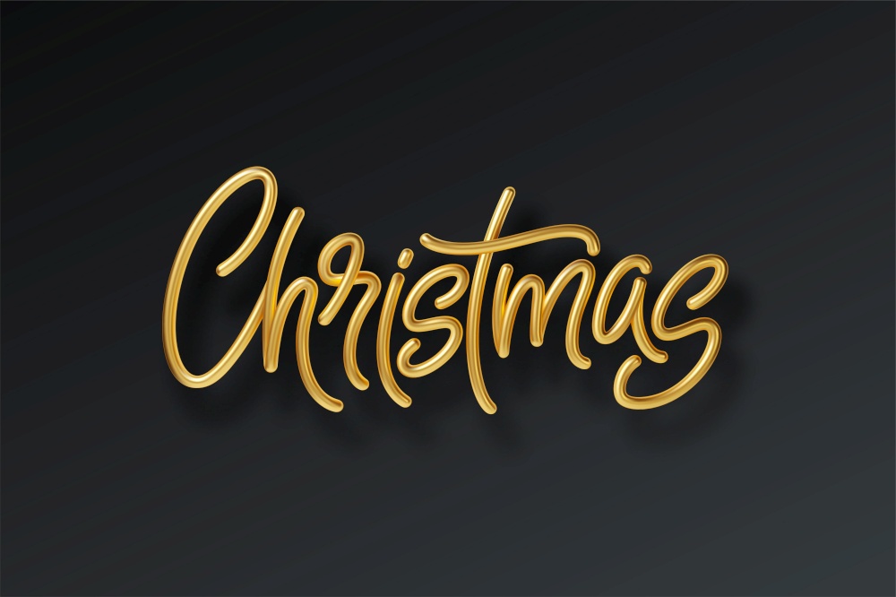 Golden shiny realistic 3d inscription Merry Christmas isolated on black background. Vector illustration EPS10. Golden shiny realistic 3d inscription Merry Christmas isolated on black background. Vector illustration