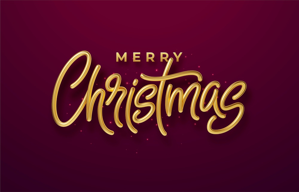 Realistic shiny 3D golden inscription Merry Christmas on a background with red bright waves. Vector illustration EPS10. Realistic shiny 3D golden inscription Merry Christmas on a with red background. Vector illustration