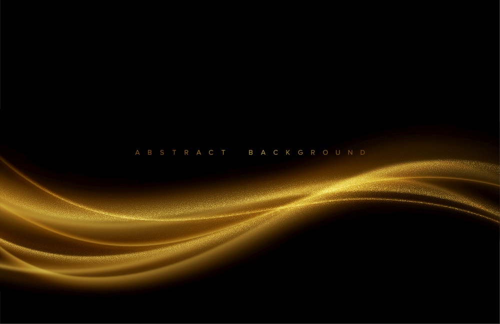 Abstract shiny color gold wave design element with glitter effect on dark background. Vector illustration EPS10. Abstract shiny color gold wave design element with glitter effect on dark background. Vector illustration