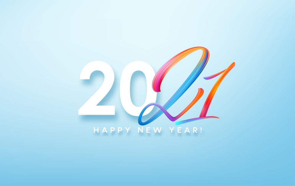 Colorful Brushstroke paint lettering calligraphy of 2021 Happy New Year background. Vector illustration EPS10. Colorful Brushstroke paint lettering calligraphy of 2021 Happy New Year background. Vector illustration