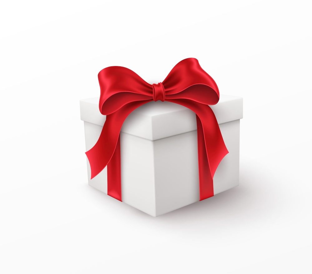 White gift box with red silk bow isolated on a white background. Vector illustration EPS10. White gift box with red silk bow isolated on a white background. Vector illustration