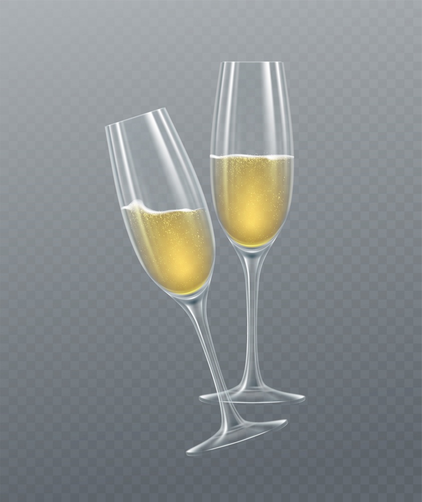 Realistic glasses of champagne isolated on a transparent background. Vector illustration EPS10. Realistic glasses of champagne isolated on a transparent background. Vector illustration