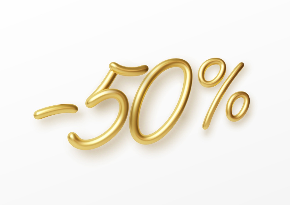 Realistic golden text 50 percent discount number. Vector illustration EPS10. Realistic golden text 50 percent discount number. Vector illustration