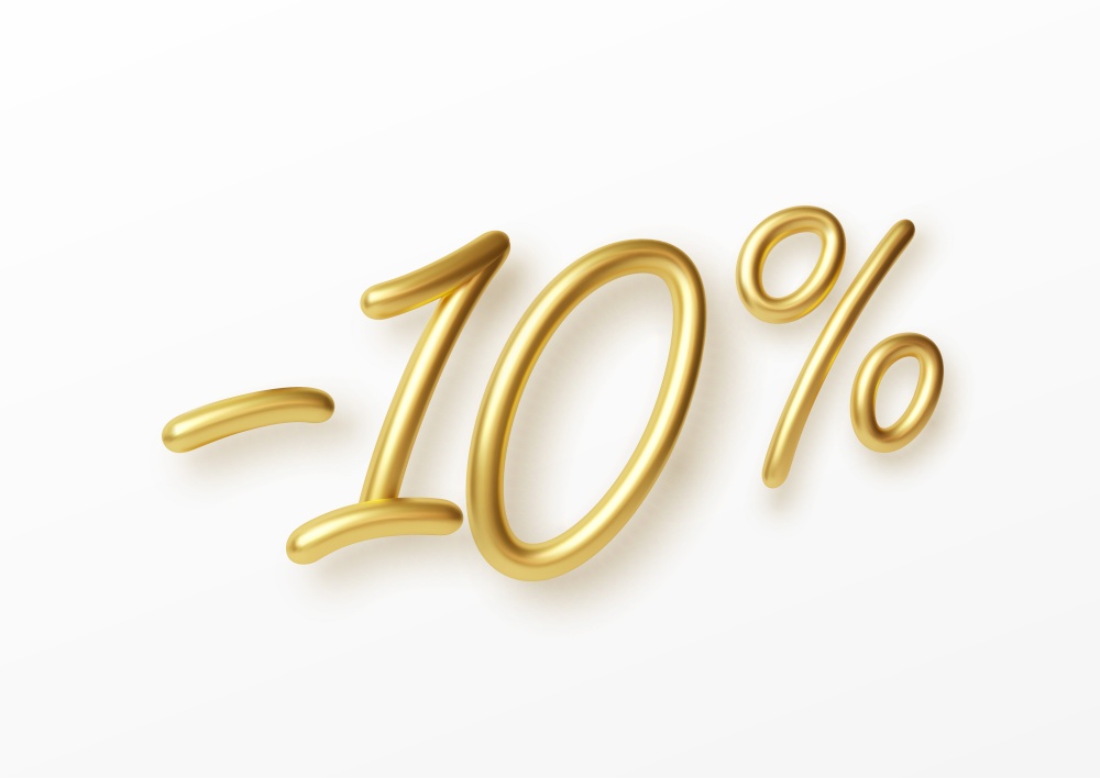 Realistic golden text 10 percent discount number. Vector illustration EPS10. Realistic golden text 10 percent discount number. Vector illustration