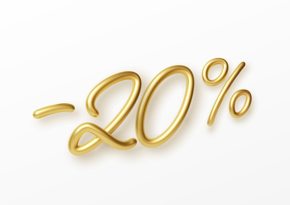 Realistic golden text 20 percent discount number. Vector illustration EPS10. Realistic golden text 20 percent discount number. Vector illustration