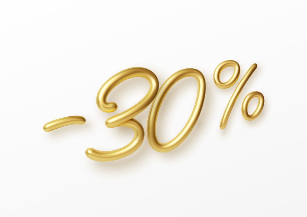 Realistic golden text 30 percent discount number. Vector illustration EPS10. Realistic golden text 30 percent discount number. Vector illustration