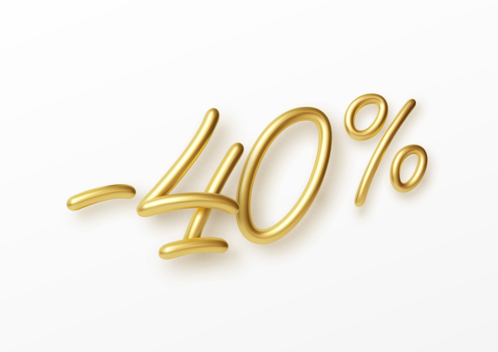 Realistic golden text 40 percent discount number. Vector illustration EPS10. Realistic golden text 40 percent discount number. Vector illustration