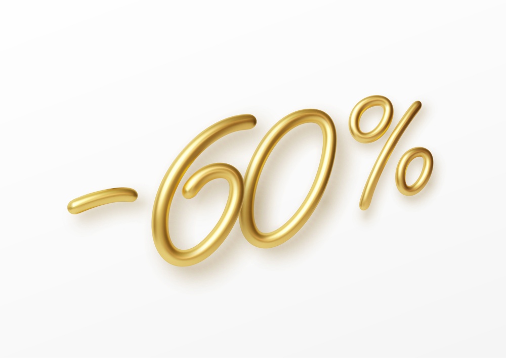 Realistic golden text 60 percent discount number. Vector illustration EPS10. Realistic golden text 60 percent discount number. Vector illustration