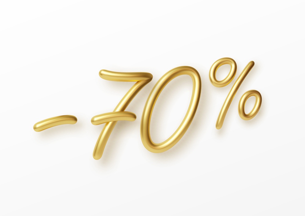 Realistic golden text 70 percent discount number. Vector illustration EPS10. Realistic golden text 70 percent discount number. Vector illustration