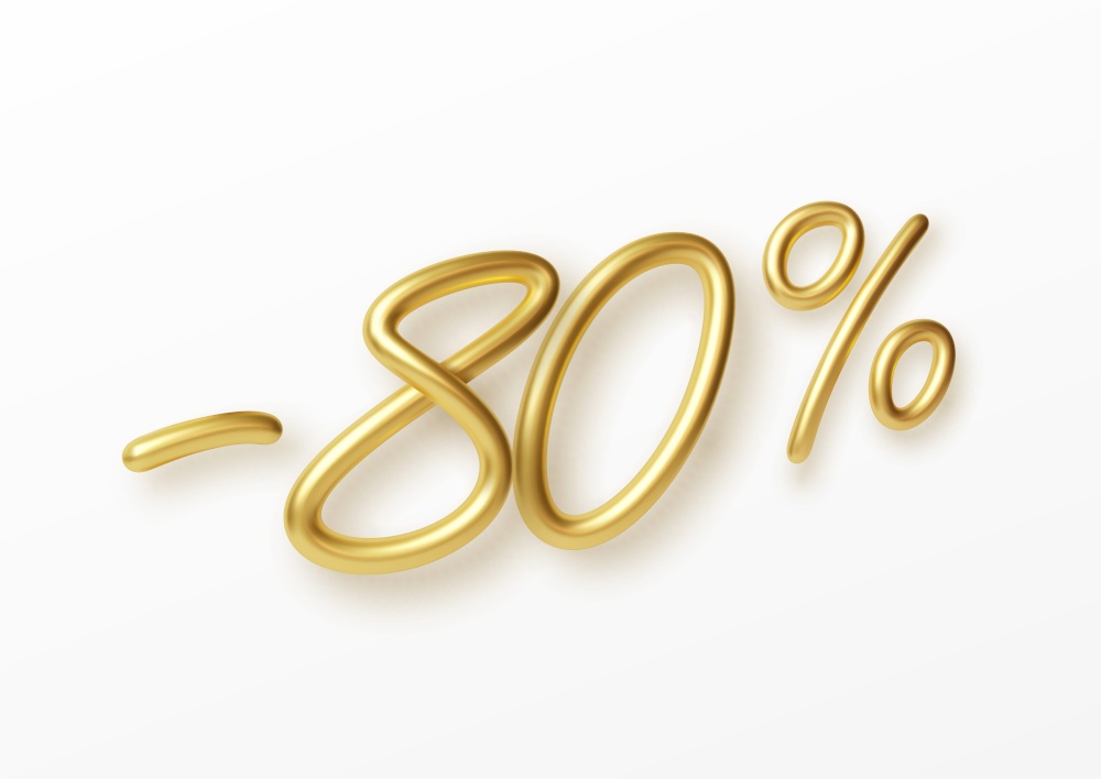 Realistic golden text 80 percent discount number. Vector illustration EPS10. Realistic golden text 80 percent discount number. Vector illustration