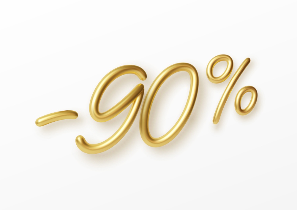 Realistic golden text 90 percent discount number. Vector illustration EPS10. Realistic golden text 90 percent discount number. Vector illustration