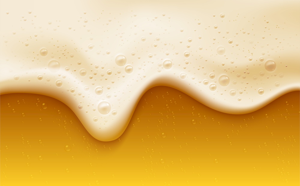 Realistic beer foam with bubbles. Beer glass with a cold drink. Background for bar design, oktoberfest flyers. Vector illustration EPS10. Realistic beer foam with bubbles. Beer glass with a cold drink. Background for bar design, oktoberfest flyers. Vector illustration