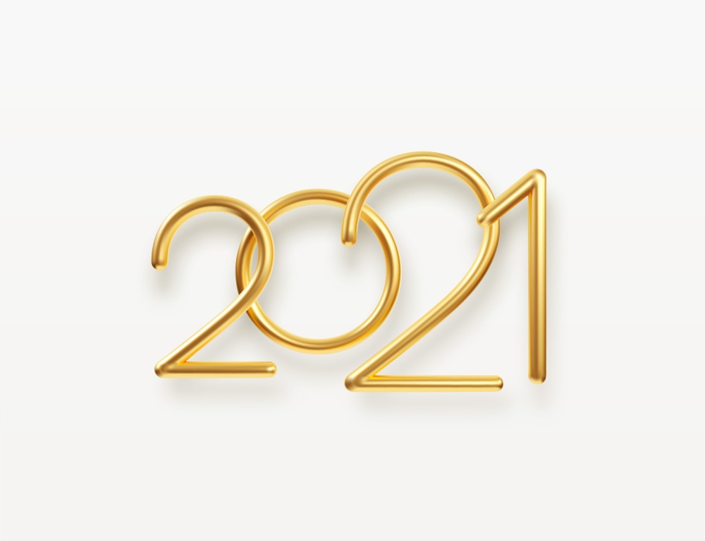 Realistic gold metal inscription 2021. Gold calligraphy New Year lettering. Design element for advertising poster, flyer, postcard. Vector illustration EPS10. Realistic gold metal inscription 2021. Gold calligraphy New Year lettering. Design element for advertising poster, flyer, postcard. Vector illustration