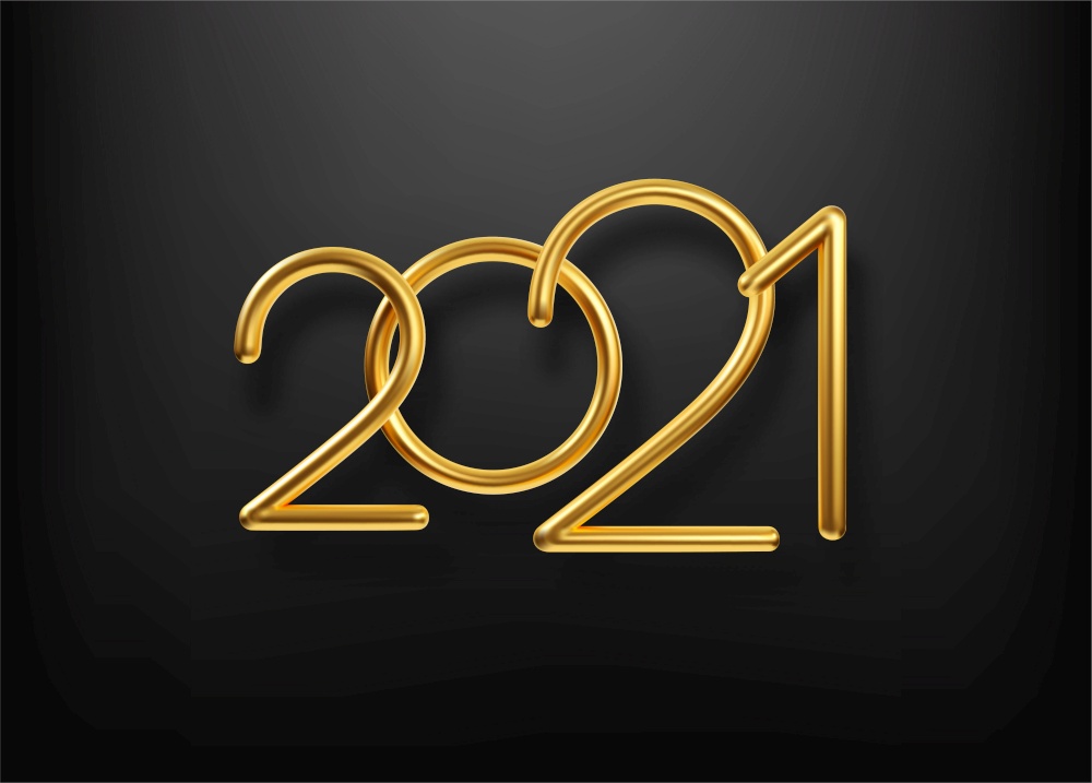 Realistic gold metal inscription 2021. Gold calligraphy New Year lettering. Design element for advertising poster, flyer, postcard. Vector illustration EPS10. Realistic gold metal inscription 2021. Gold calligraphy New Year lettering. Design element for advertising poster, flyer, postcard. Vector illustration