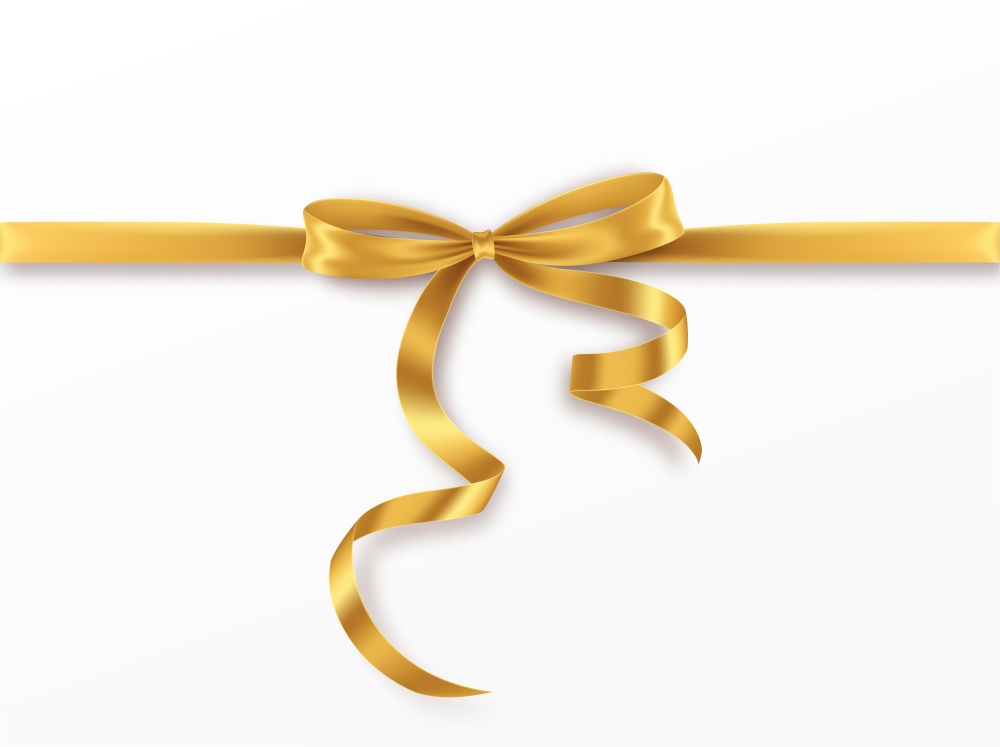 Golden Bow and Ribbon on white background. Realistic gold bow for decoration design Holiday frame, border. Vector illustration EPS10. Golden Bow and Ribbon on white background. Realistic gold bow for decoration design Holiday frame, border. Vector illustration