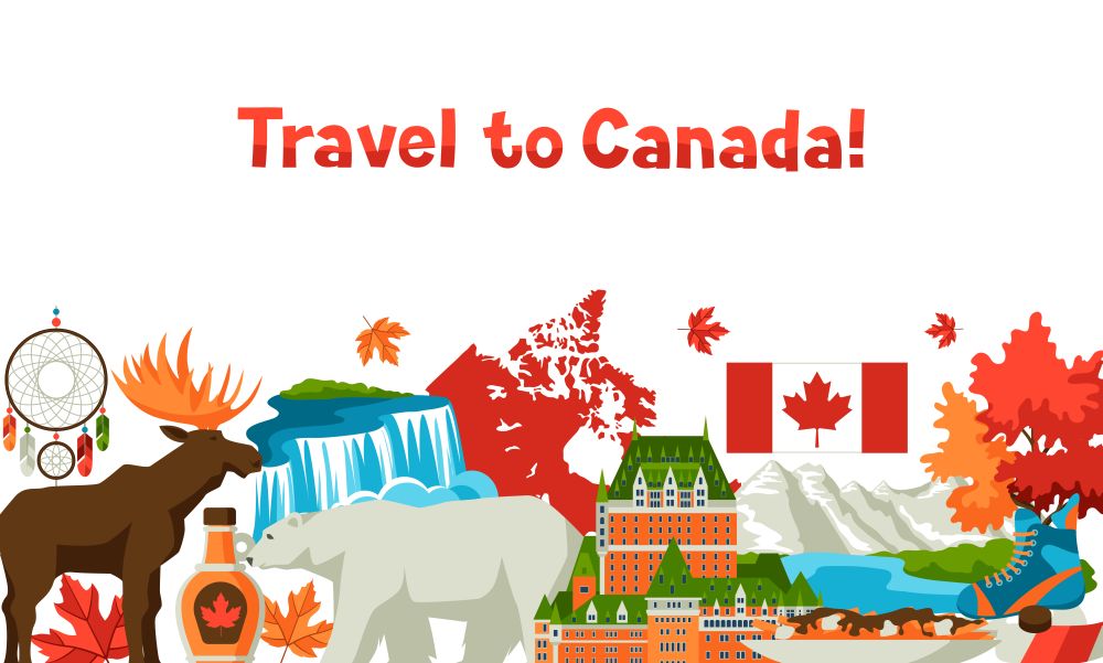 Canada background design. Canadian traditional symbols and attractions.. Canada background design.