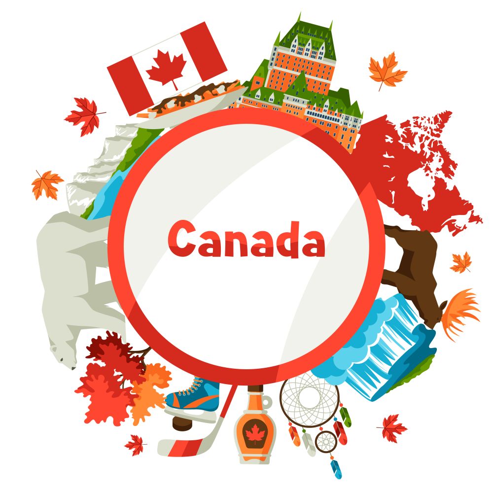 Canada background design. Canadian traditional symbols and attractions.. Canada background design.