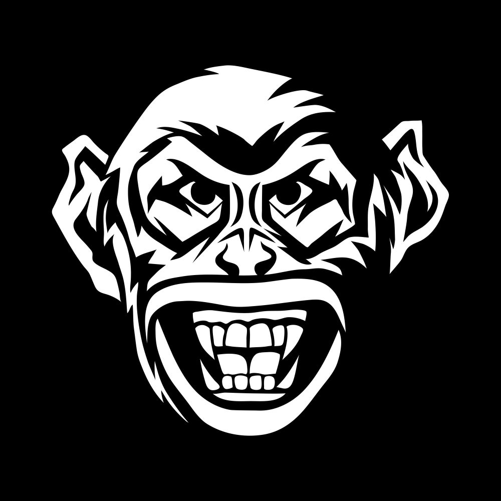 Angry monkey head. Aggressive animal poster or emblem design.. Angry monkey head.