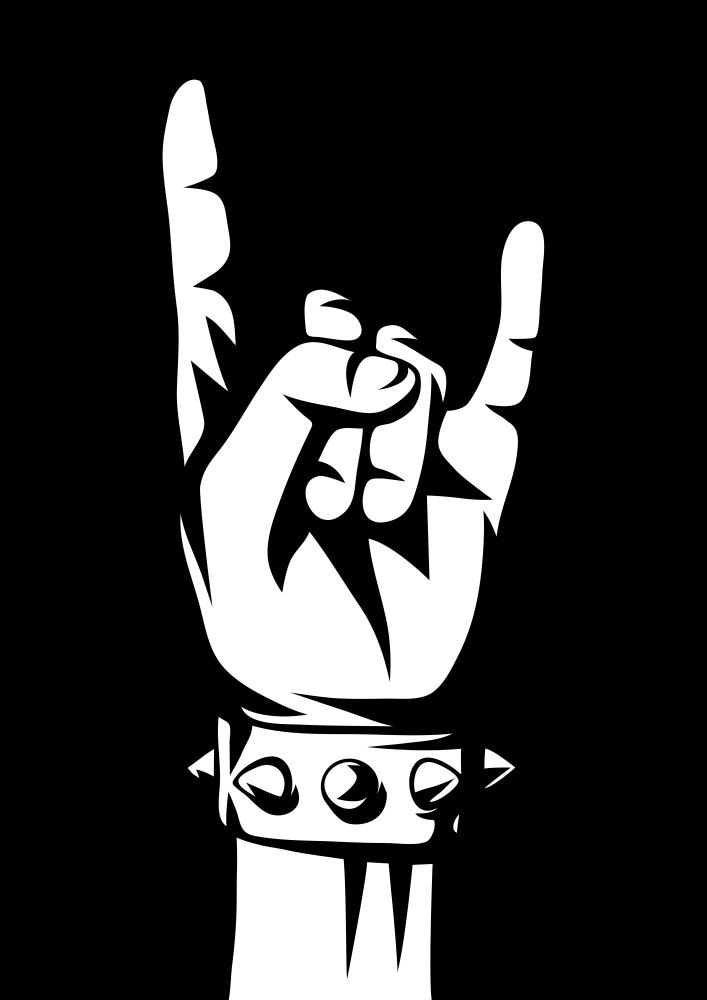 Rock and roll or heavy metal hand sign. Two fingers up emblem.. Rock and roll or heavy metal hand sign.