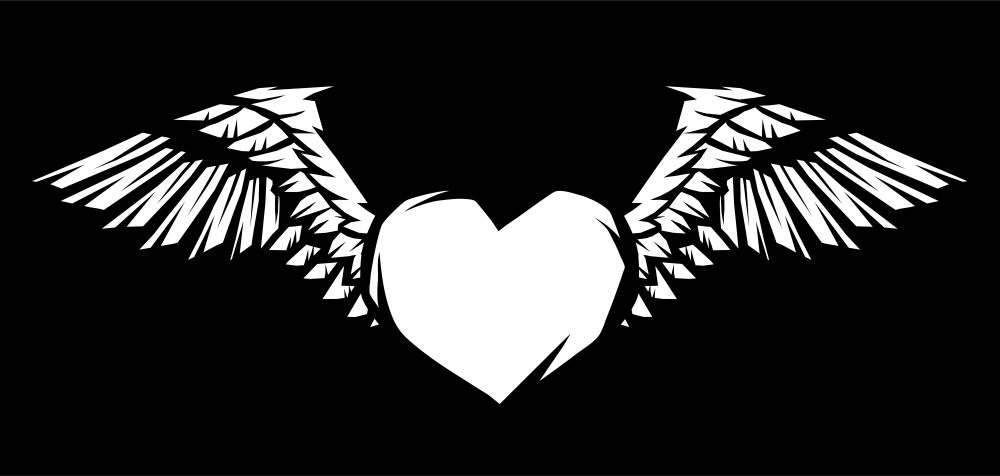 Heart with wings for tattoo design or emblem. Stylized black and white illustration.. Heart with wings for tattoo design or emblem.