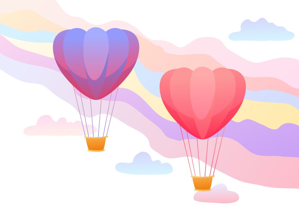 Happy Valentine Day greeting card. Background with hot air balloons.. Happy Valentine Day greeting card.